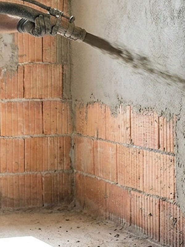 Ściana z pustaka ceramicznego przed tynkowaniem